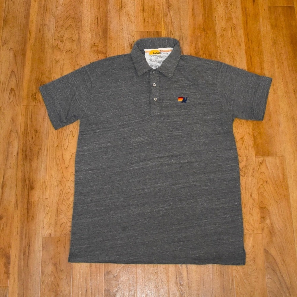 Aviator Nation Polo Shirt Mens XL Grey Excellent Rainbow Logo Short Sleeve
